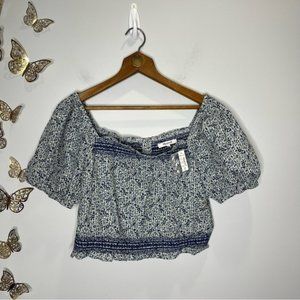 🦋🌙 NWT MADEWELL | Floral Blue Cropped Short Sleeve Blouse